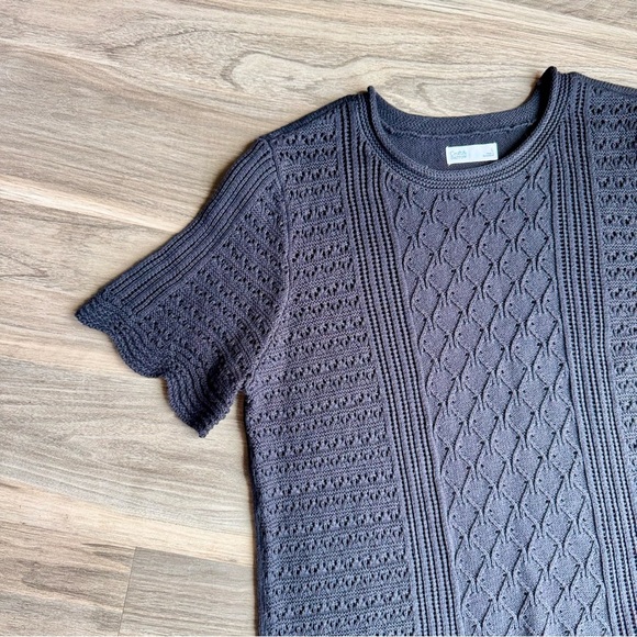 Croft & Barrow Black Short Sleeve Crochet Knit Sweater Top Size Large - Picture 3 of 12